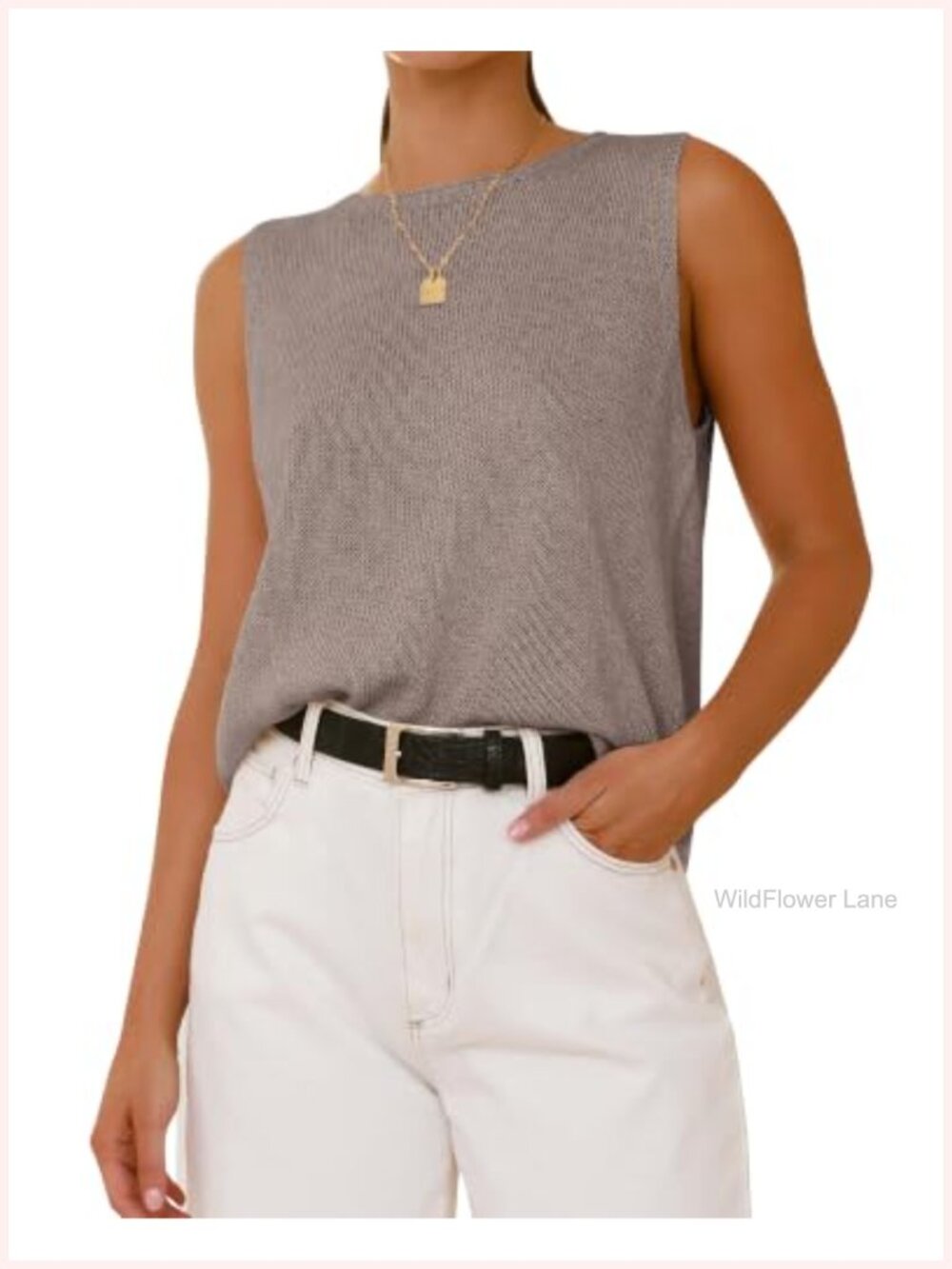 Sleeveless Ribbed Knit Sweater Vest Crewneck Loose Fit Tank Top